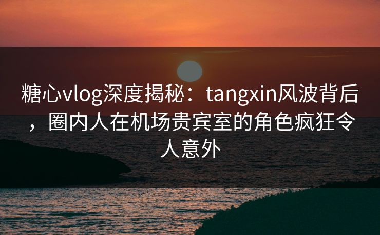 糖心vlog深度揭秘：tangxin风波背后，圈内人在机场贵宾室的角色疯狂令人意外