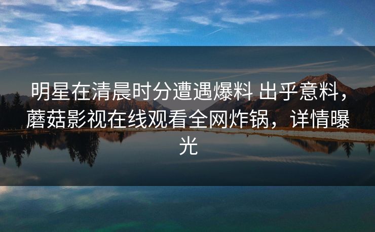 明星在清晨时分遭遇爆料 出乎意料，蘑菇影视在线观看全网炸锅，详情曝光  第1张